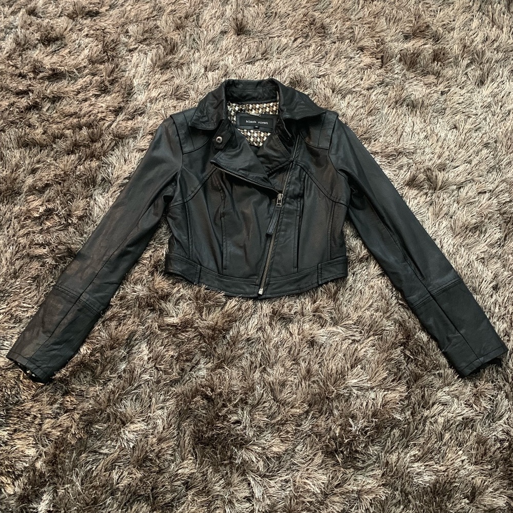 Cropped Black Leather Moto Jacket
